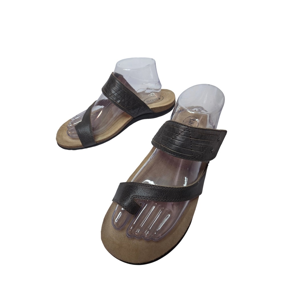 Taos Footwear Womens 11 Charcoal Leather Toe Loop Cork Slide Sandals ON-13954A